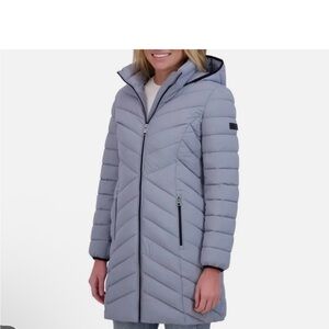 DKNY Women's Stretch Walker Hooded Coat, Gray Size Small